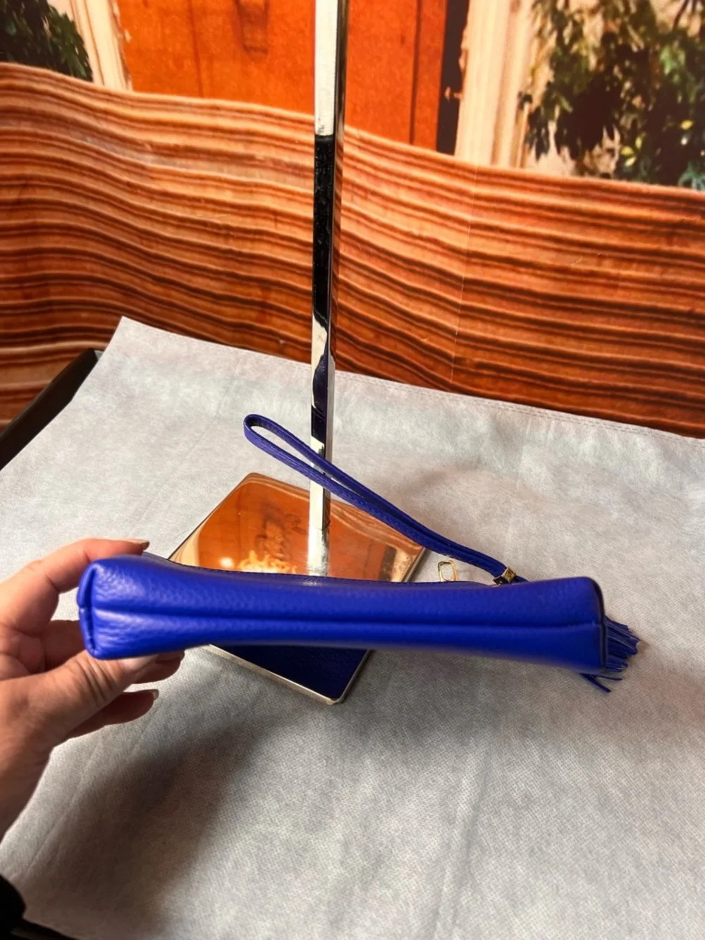 Talbots Blue Leather Wristlet Clutch